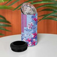 Hawaiian Tribal Manta Ray 4 in 1 Can Cooler Tumbler Kakau Tattoo and Flowers Surfing Waves Pattern Soft Color LT03 - Polynesian Pride