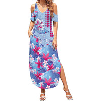 Hawaiian Tribal Manta Ray Family Matching Summer Maxi Dress and Hawaiian Shirt Kakau Tattoo and Flowers Surfing Waves Pattern Soft Color LT03 Mom's Dress Multicolor - Polynesian Pride
