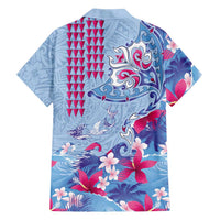 Hawaiian Tribal Manta Ray Family Matching Tank Maxi Dress and Hawaiian Shirt Kakau Tattoo and Flowers Surfing Waves Pattern Soft Color LT03 - Polynesian Pride