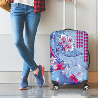 Hawaiian Tribal Manta Ray Luggage Cover Kakau Tattoo and Flowers Surfing Waves Pattern Soft Color