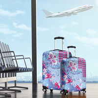Hawaiian Tribal Manta Ray Luggage Cover Kakau Tattoo and Flowers Surfing Waves Pattern Soft Color