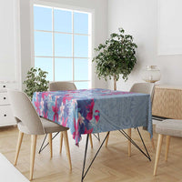 Hawaiian Tribal Manta Ray Tablecloth Kakau Tattoo and Flowers Surfing Waves Pattern Soft Color