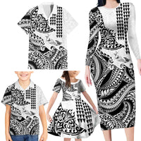 Hawaiian Tribal Manta Ray Family Matching Long Sleeve Bodycon Dress and Hawaiian Shirt Kakau Tattoo and Polynesian Art Motif Pattern LT03 - Polynesian Pride