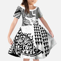 Hawaiian Tribal Manta Ray Family Matching Off The Shoulder Long Sleeve Dress and Hawaiian Shirt Kakau Tattoo and Polynesian Art Motif Pattern LT03 Daughter's Dress Multicolor - Polynesian Pride
