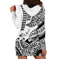 Hawaiian Tribal Manta Ray Hoodie Dress Kakau Tattoo and Polynesian Art Motif Pattern LT03 - Polynesian Pride