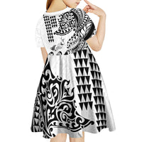 Hawaiian Tribal Manta Ray Kid Short Sleeve Dress Kakau Tattoo and Polynesian Art Motif Pattern