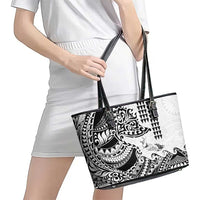 Hawaiian Tribal Manta Ray Leather Tote Bag Kakau Tattoo and Polynesian Art Motif Pattern