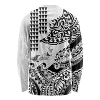 Hawaiian Tribal Manta Ray Long Sleeve Shirt Kakau Tattoo and Polynesian Art Motif Pattern