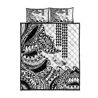 Hawaiian Tribal Manta Ray Quilt Bed Set Kakau Tattoo and Polynesian Art Motif Pattern