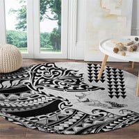 Hawaiian Tribal Manta Ray Round Carpet Kakau Tattoo and Polynesian Art Motif Pattern