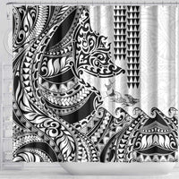 Hawaiian Tribal Manta Ray Shower Curtain Kakau Tattoo and Polynesian Art Motif Pattern
