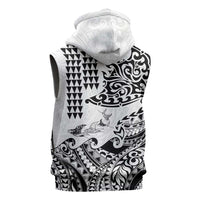 Hawaiian Tribal Manta Ray Sleeveless Hoodie Kakau Tattoo and Polynesian Art Motif Pattern