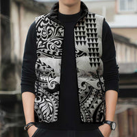 Hawaiian Tribal Manta Ray Sleeveless Puffer Jacket Kakau Tattoo and Polynesian Art Motif Pattern