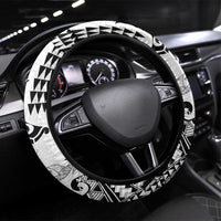 Hawaiian Tribal Manta Ray Steering Wheel Cover Kakau Tattoo and Polynesian Art Motif Pattern