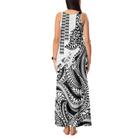 Hawaiian Tribal Manta Ray Tank Maxi Dress Kakau Tattoo and Polynesian Art Motif Pattern