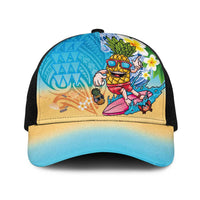 Hawaiian Funny Pineapple Surfing Baseball Net Cap Beach with Tribal Kakau and Plumeria