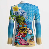 Hawaiian Funny Pineapple Surfing Blazer Beach with Tribal Kakau and Plumeria