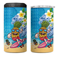 Hawaiian Funny Pineapple Surfing 4 in 1 Can Cooler Tumbler Beach with Tribal Kakau and Plumeria LT03 One Size: 16 oz Multicolor - Polynesian Pride