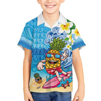 Hawaiian Funny Pineapple Surfing Family Matching Off Shoulder Short Dress and Hawaiian Shirt Beach with Tribal Kakau and Plumeria LT03 Son's Shirt Multicolor - Polynesian Pride