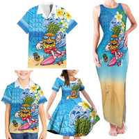 Hawaiian Funny Pineapple Surfing Family Matching Tank Maxi Dress and Hawaiian Shirt Beach with Tribal Kakau and Plumeria LT03 - Polynesian Pride