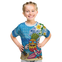 Hawaiian Funny Pineapple Surfing Kid T Shirt Beach with Tribal Kakau and Plumeria