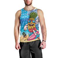 Hawaiian Funny Pineapple Surfing Men Tank Top Beach with Tribal Kakau and Plumeria