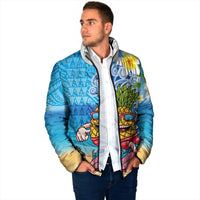 Hawaiian Funny Pineapple Surfing Padded Jacket Beach with Tribal Kakau and Plumeria