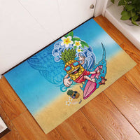 Hawaiian Funny Pineapple Surfing Rubber Doormat Beach with Tribal Kakau and Plumeria