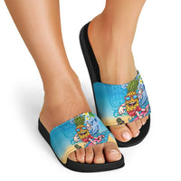 Hawaiian Funny Pineapple Surfing Slide Sandals Beach with Tribal Kakau and Plumeria
