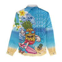 Hawaiian Funny Pineapple Surfing Women Casual Shirt Beach with Tribal Kakau and Plumeria LT03 - Polynesian Pride