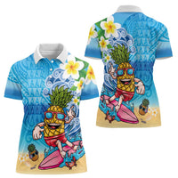 Hawaiian Funny Pineapple Surfing Women Polo Shirt Beach with Tribal Kakau and Plumeria LT03 - Polynesian Pride