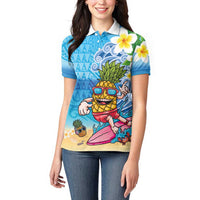 Hawaiian Funny Pineapple Surfing Women Polo Shirt Beach with Tribal Kakau and Plumeria LT03 - Polynesian Pride