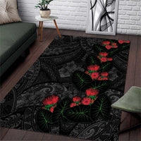 Hawaiian Taro Leaves and Ohia Lehua Area Rug Polynesian Tribal Art Tropical Plants Motifs Grayscale LT03 Multicolor - Polynesian Pride