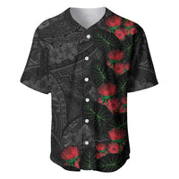 Hawaiian Taro Leaves and Ohia Lehua Baseball Jersey Polynesian Tribal Art Tropical Plants Motifs Grayscale LT03 Multicolor - Polynesian Pride