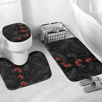 Hawaiian Taro Leaves and Ohia Lehua Bathroom Set Polynesian Tribal Art Tropical Plants Motifs Grayscale