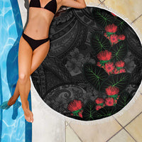 Hawaiian Taro Leaves and Ohia Lehua Beach Blanket Polynesian Tribal Art Tropical Plants Motifs Grayscale