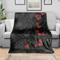Hawaiian Taro Leaves and Ohia Lehua Blanket Polynesian Tribal Art Tropical Plants Motifs Grayscale