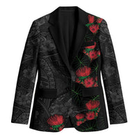 Hawaiian Taro Leaves and Ohia Lehua Blazer Polynesian Tribal Art Tropical Plants Motifs Grayscale