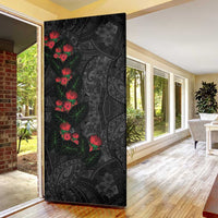 Hawaiian Taro Leaves and Ohia Lehua Door Cover Polynesian Tribal Art Tropical Plants Motifs Grayscale LT03 - Polynesian Pride