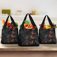 Hawaiian Taro Leaves and Ohia Lehua Grocery Bag Polynesian Tribal Art Tropical Plants Motifs Grayscale LT03 3-pack One Size Multicolor - Polynesian Pride