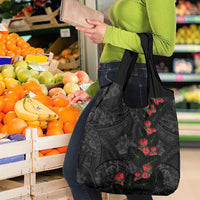 Hawaiian Taro Leaves and Ohia Lehua Grocery Bag Polynesian Tribal Art Tropical Plants Motifs Grayscale LT03 - Polynesian Pride