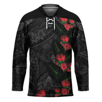 Hawaiian Taro Leaves and Ohia Lehua Hockey Jersey Polynesian Tribal Art Tropical Plants Motifs Grayscale LT03 Unisex Multicolor - Polynesian Pride