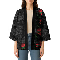 Hawaiian Taro Leaves and Ohia Lehua Kimono Polynesian Tribal Art Tropical Plants Motifs Grayscale LT03 - Polynesian Pride