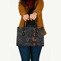 Hawaiian Taro Leaves and Ohia Lehua Leather Bag Polynesian Tribal Art Tropical Plants Motifs Grayscale LT03 - Polynesian Pride