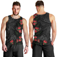 Hawaiian Taro Leaves and Ohia Lehua Men Tank Top Polynesian Tribal Art Tropical Plants Motifs Grayscale LT03 - Polynesian Pride