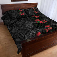 Hawaiian Taro Leaves and Ohia Lehua Quilt Bed Set Polynesian Tribal Art Tropical Plants Motifs Grayscale LT03 - Polynesian Pride