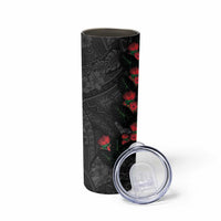 Hawaiian Taro Leaves and Ohia Lehua Skinny Tumbler Polynesian Tribal Art Tropical Plants Motifs Grayscale LT03 - Polynesian Pride