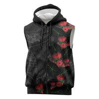 Hawaiian Taro Leaves and Ohia Lehua Sleeveless Zip Hoodie Polynesian Tribal Art Tropical Plants Motifs Grayscale LT03 Multicolor - Polynesian Pride