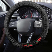Hawaiian Taro Leaves and Ohia Lehua Steering Wheel Cover Polynesian Tribal Art Tropical Plants Motifs Grayscale LT03 - Polynesian Pride