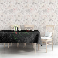 Hawaiian Taro Leaves and Ohia Lehua Tablecloth Polynesian Tribal Art Tropical Plants Motifs Grayscale